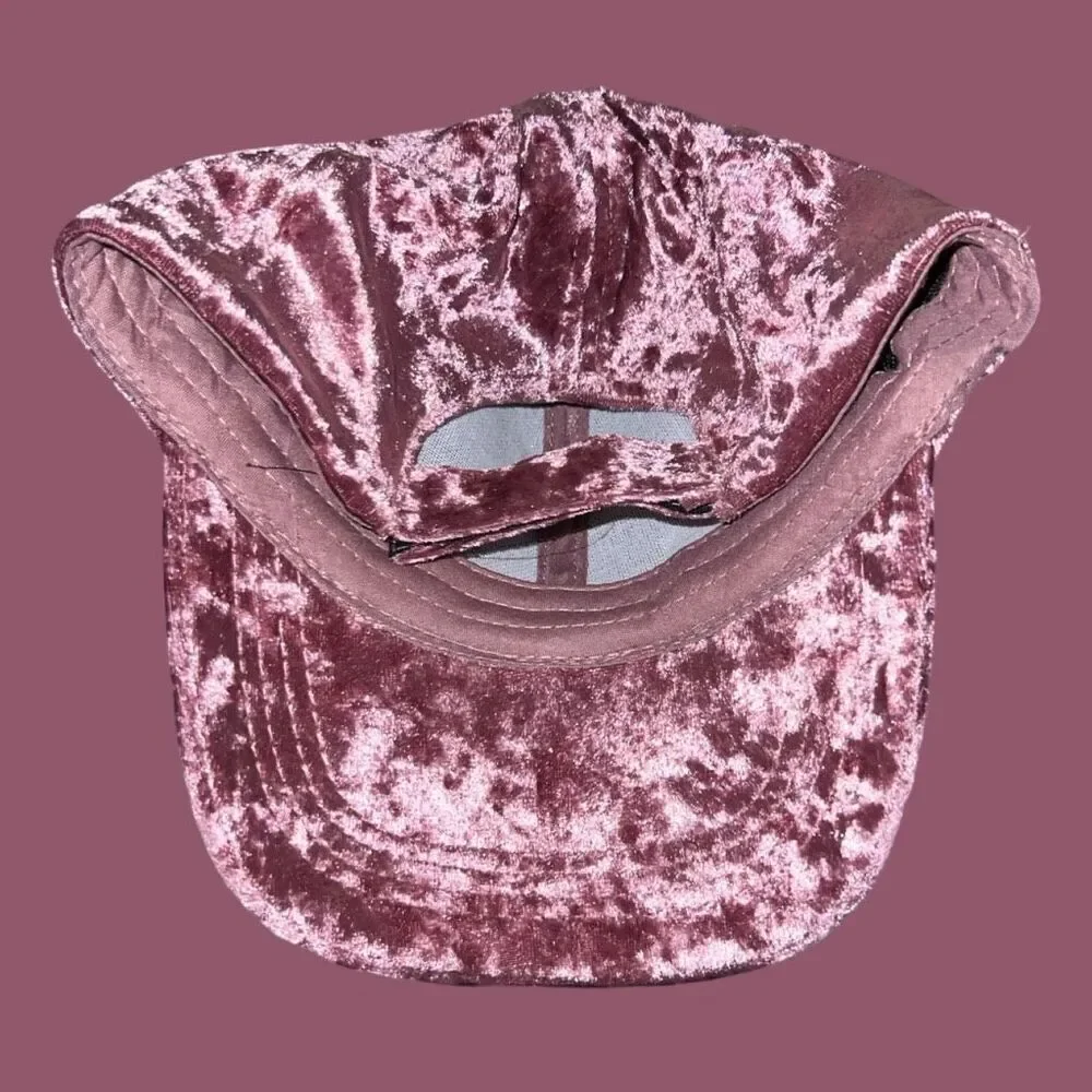 David & Young Pink Faux Velvet Bedazzled Baseball Adjustable Hat